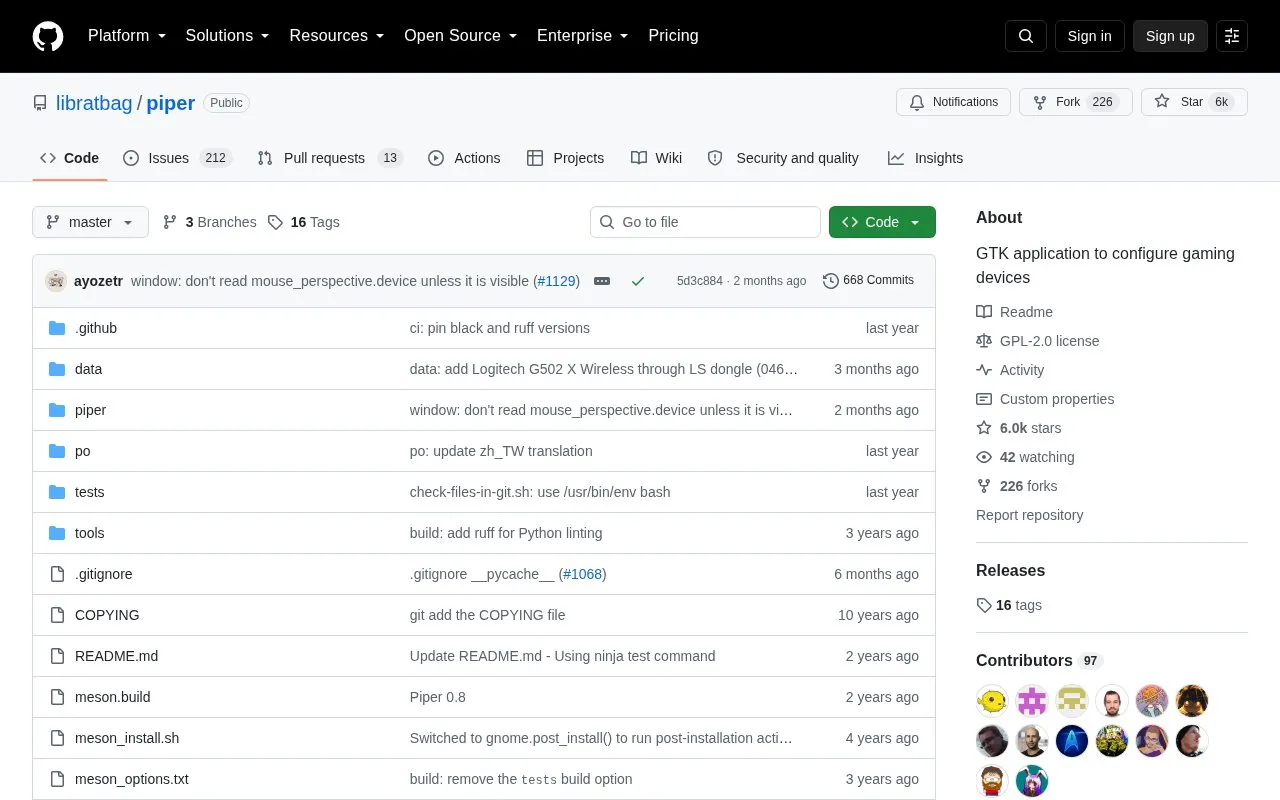 Piper homepage screenshot