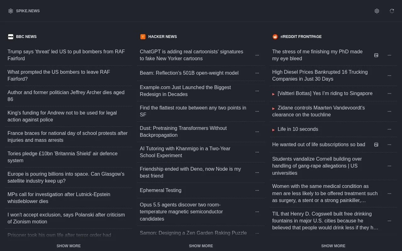 Spike homepage screenshot