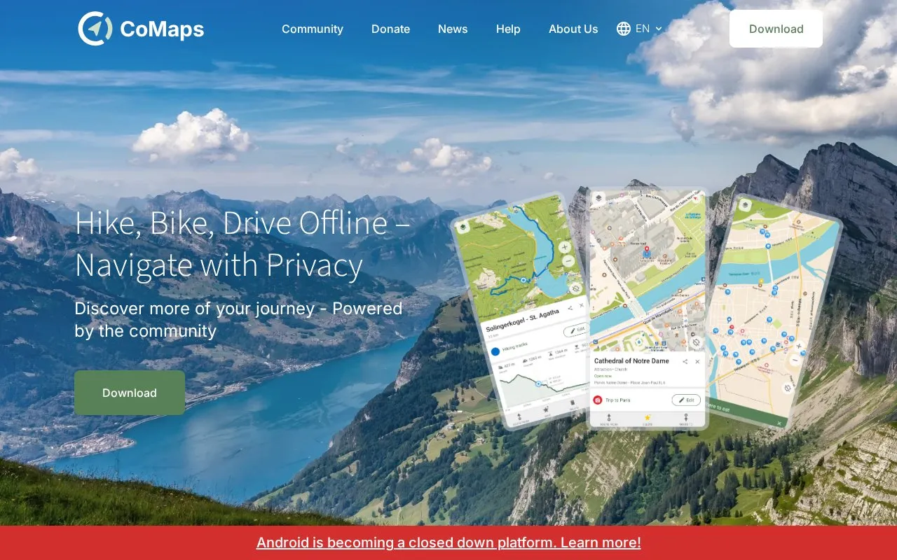 CoMaps homepage screenshot