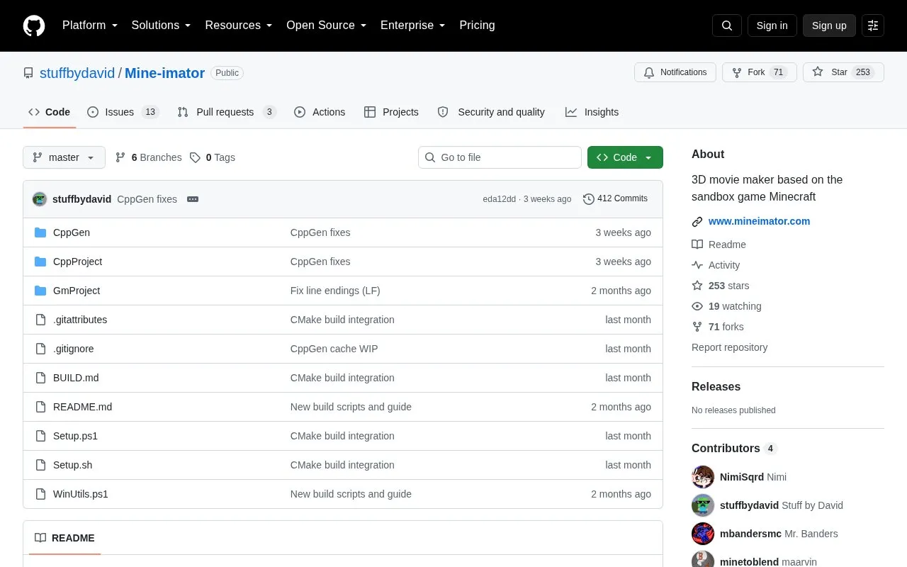 Mine Imator homepage screenshot