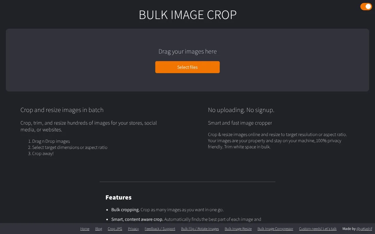 Bulk Image Crop homepage screenshot