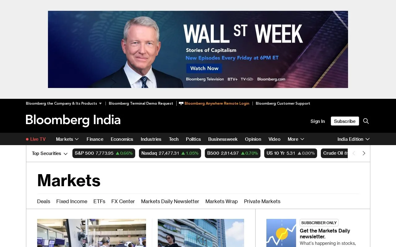 Bloomberg Markets homepage screenshot