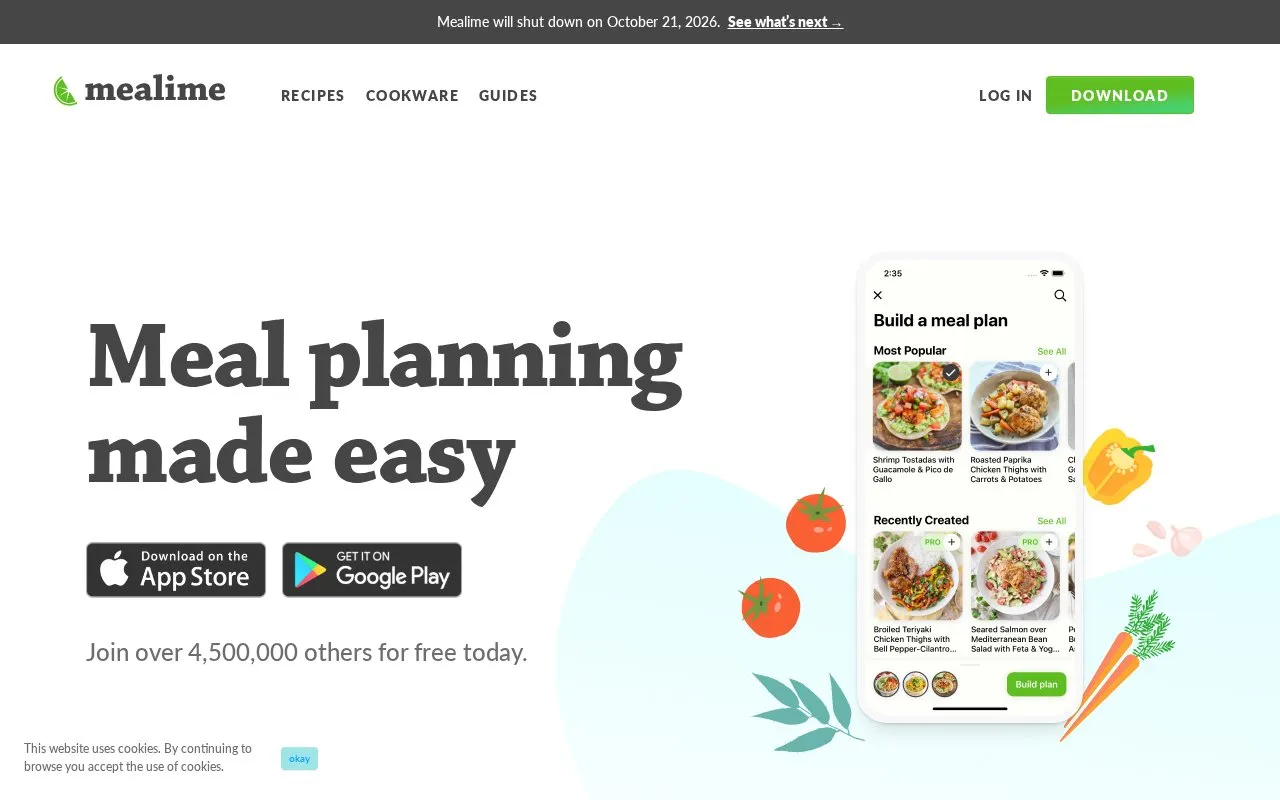 Mealime homepage screenshot