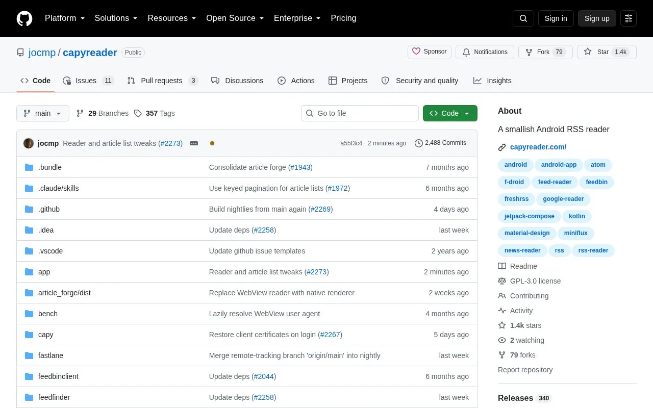 CapyReader homepage screenshot