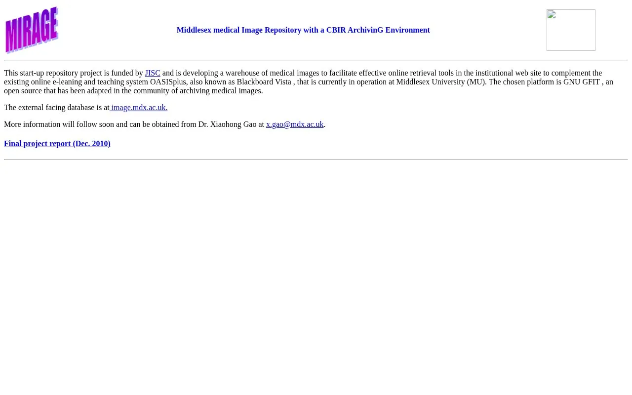 MIRAGE homepage screenshot