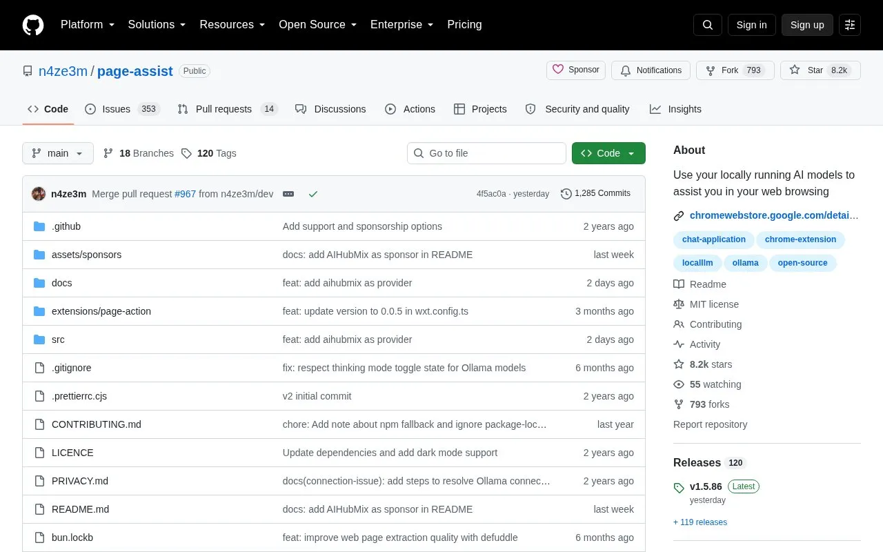 Page Assist homepage screenshot