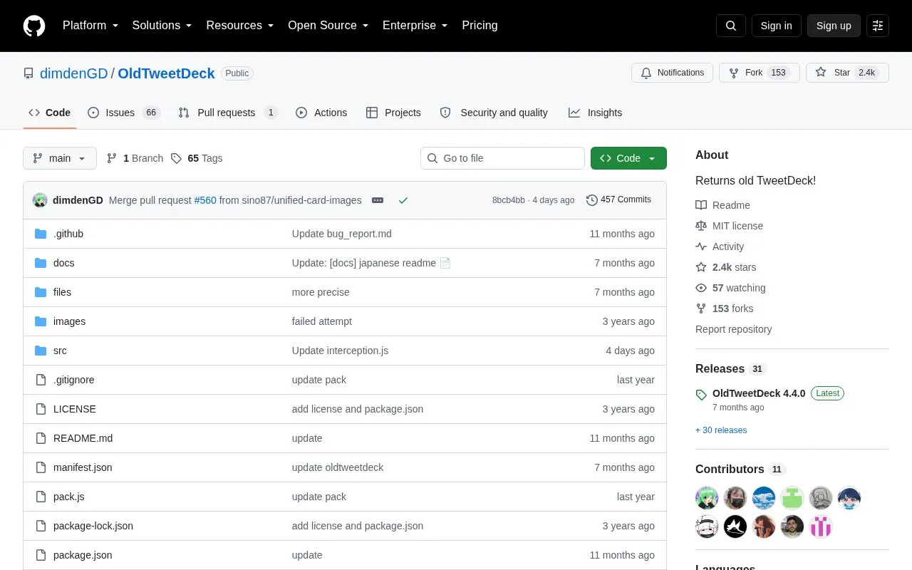 OldTweetDeck homepage screenshot