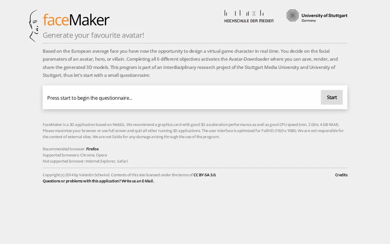 faceMaker homepage screenshot