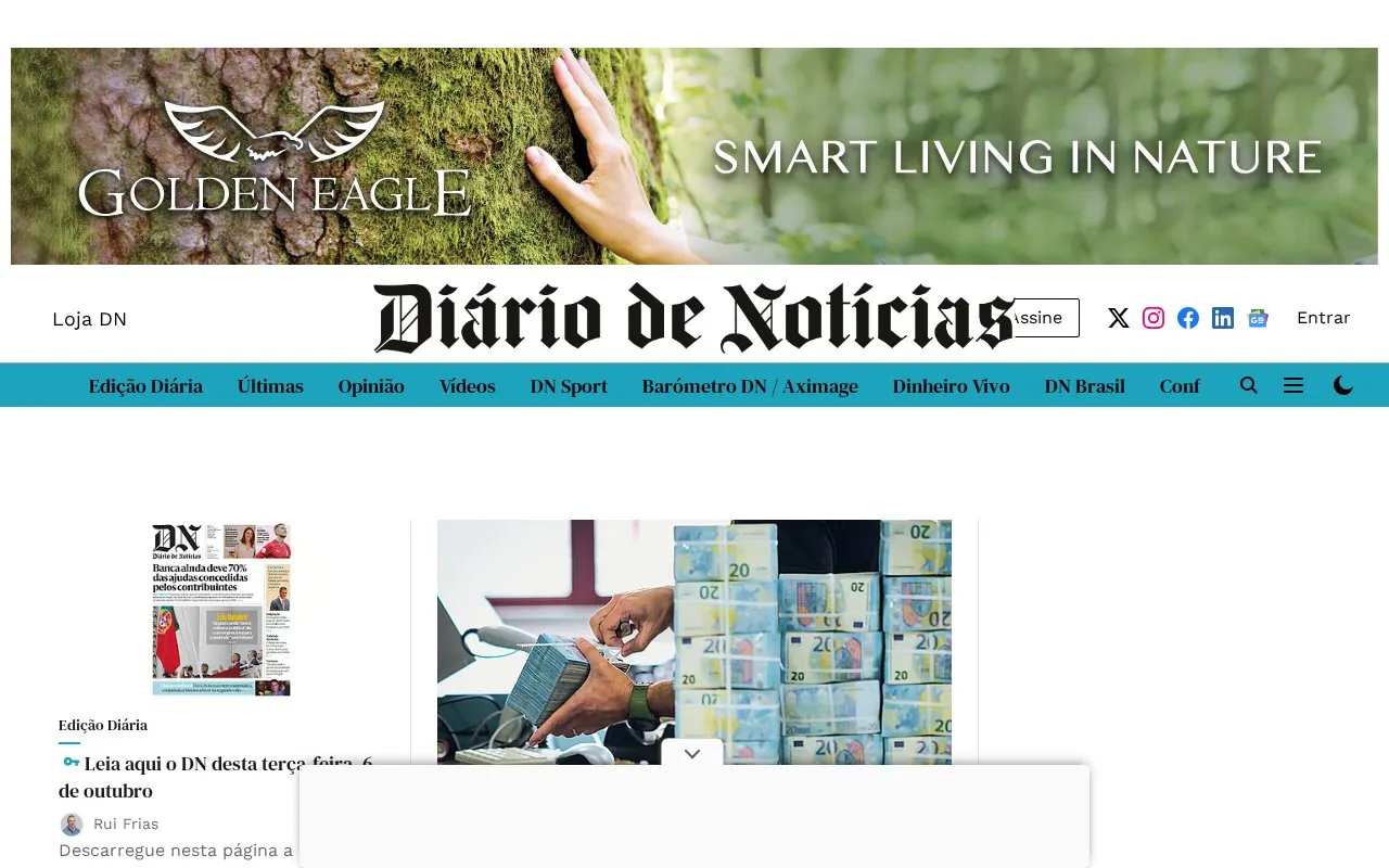 Diário de Notícias homepage screenshot