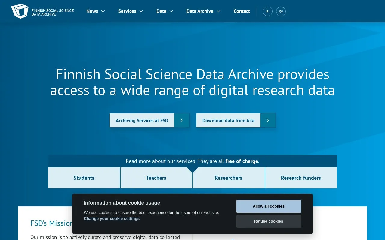 Finnish Social Science Data Archive homepage screenshot