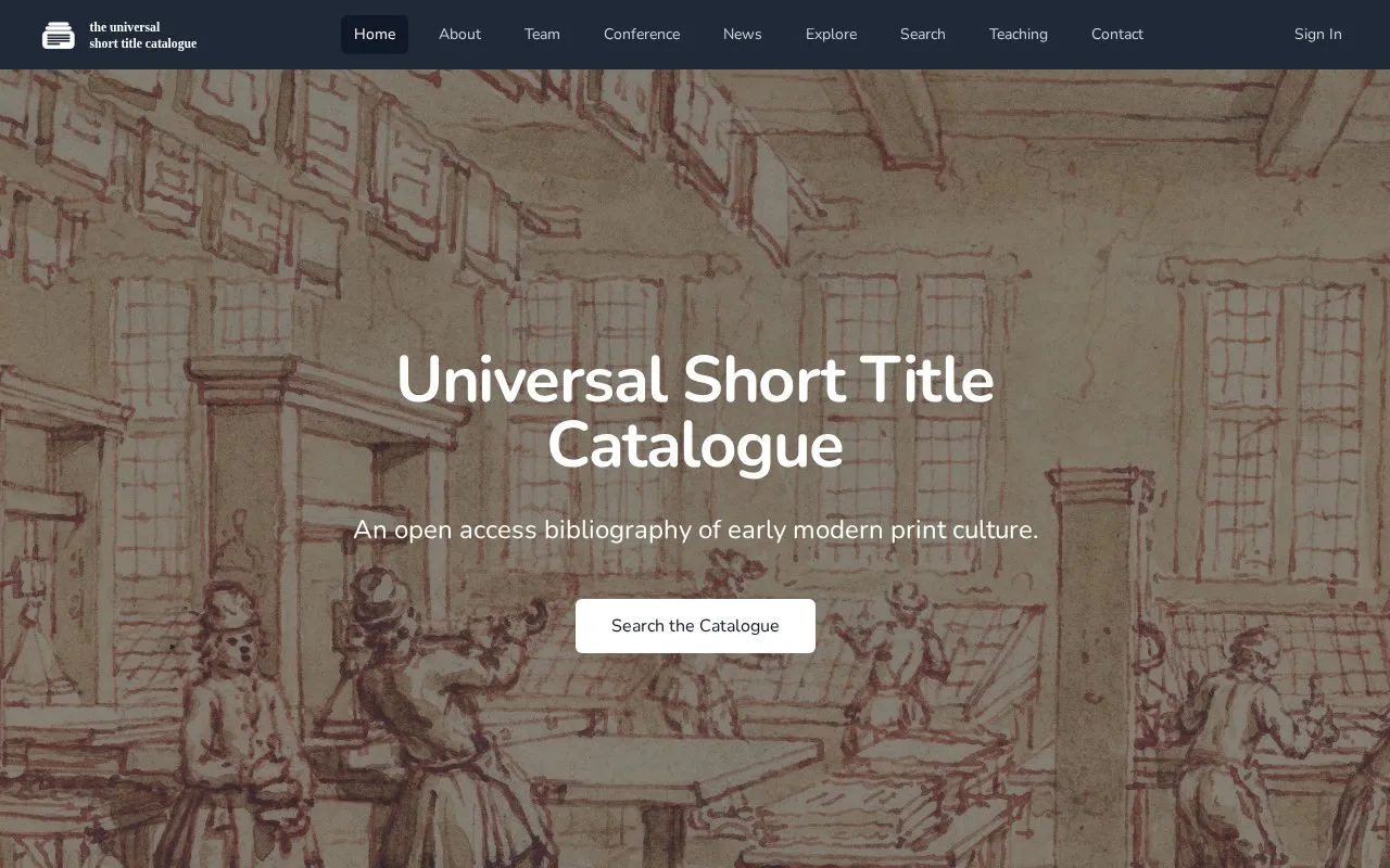 Universal Short Title Catalogue homepage screenshot
