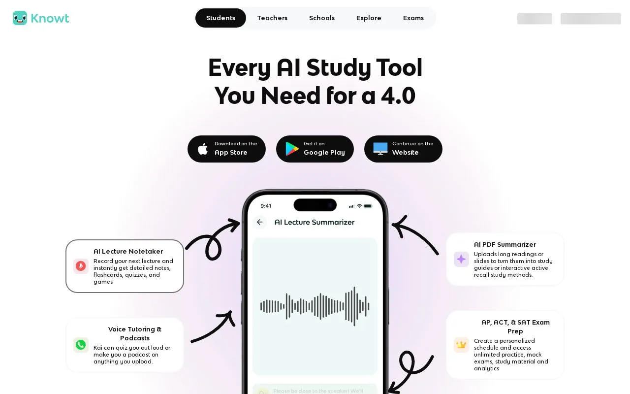 Knowt homepage screenshot