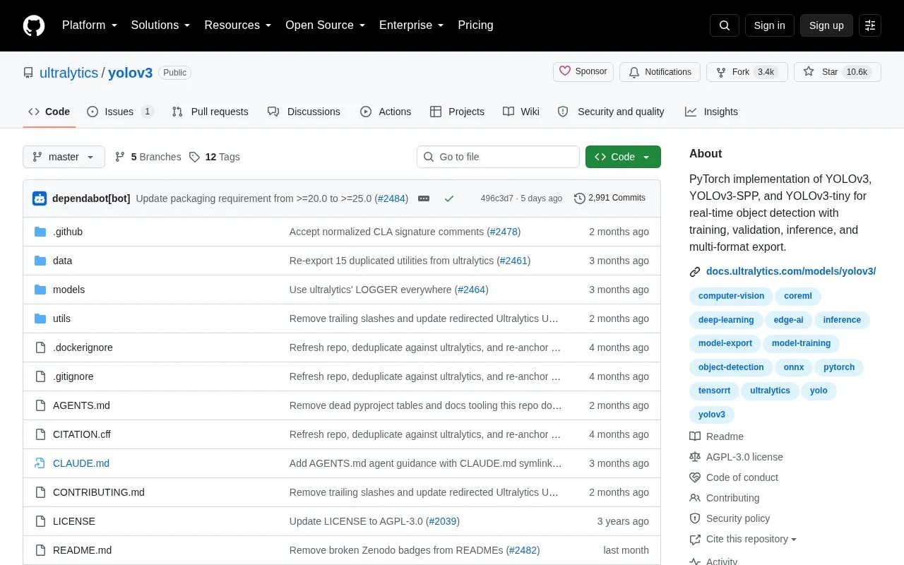 Yolov3 homepage screenshot