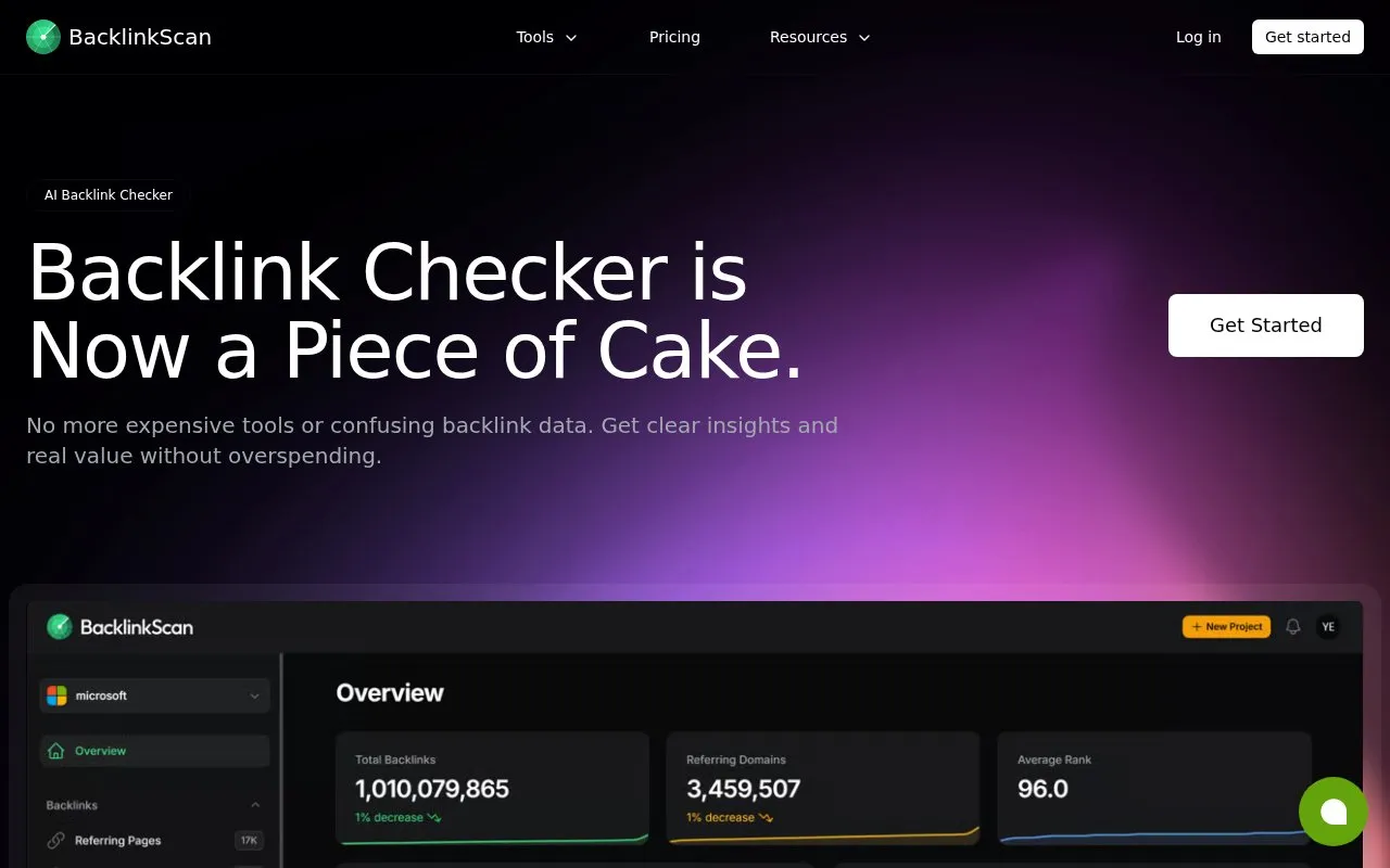 BacklinkScan homepage screenshot