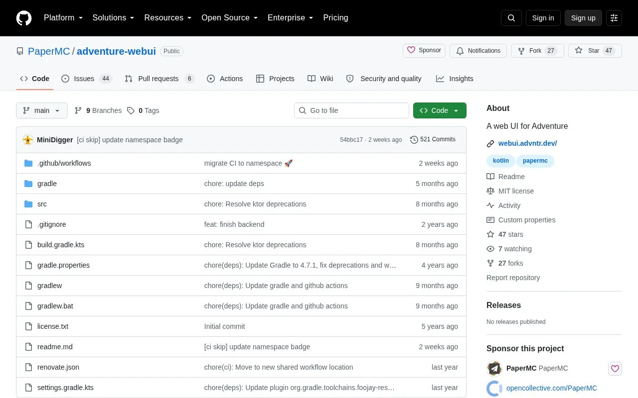 Adventure Webui homepage screenshot