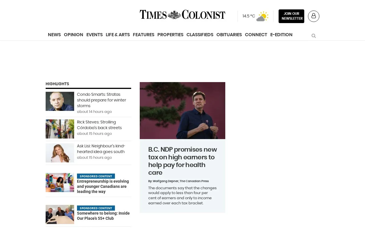 Times Colonist homepage screenshot