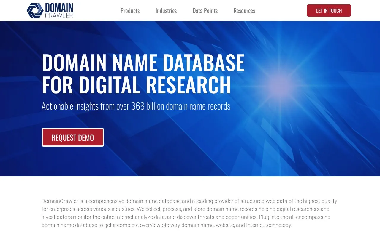 Domain Crawler homepage screenshot