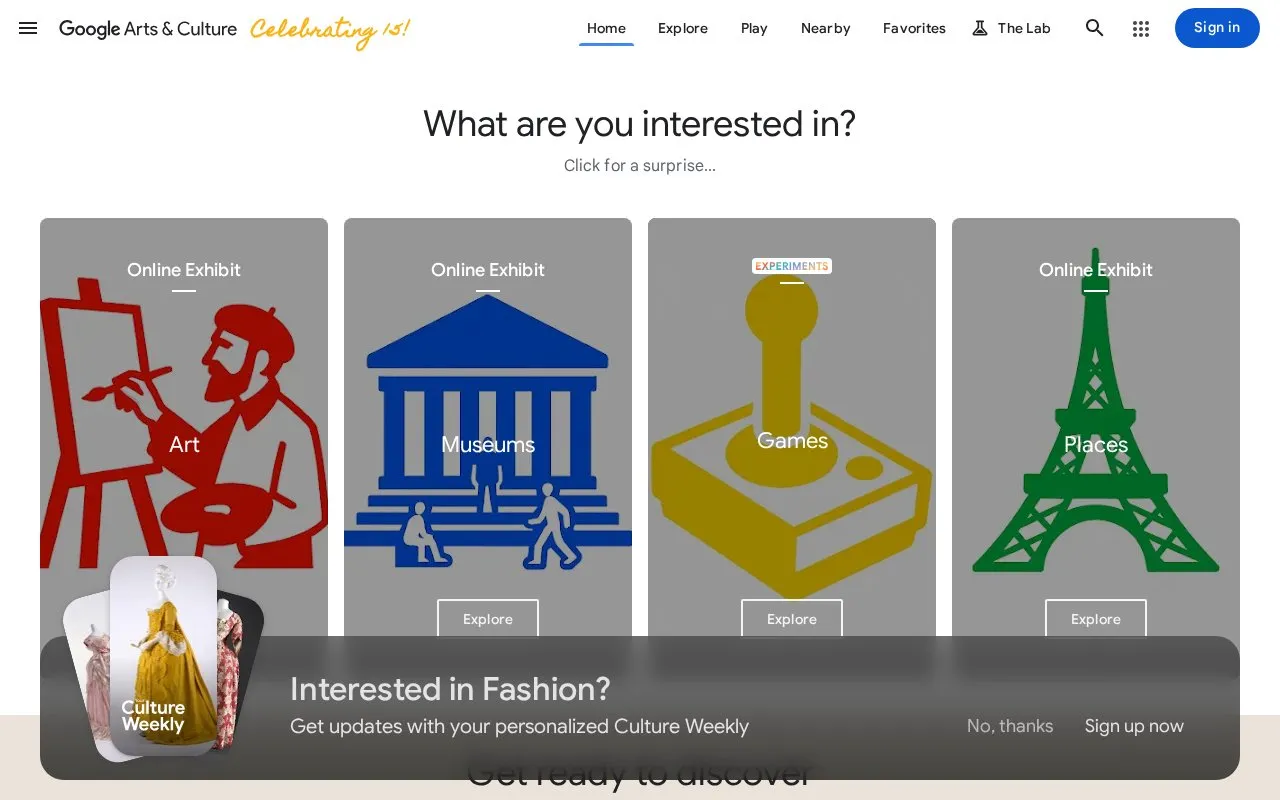Arts and Culture homepage screenshot