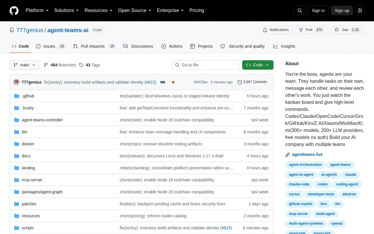 Agent Teams AI homepage screenshot