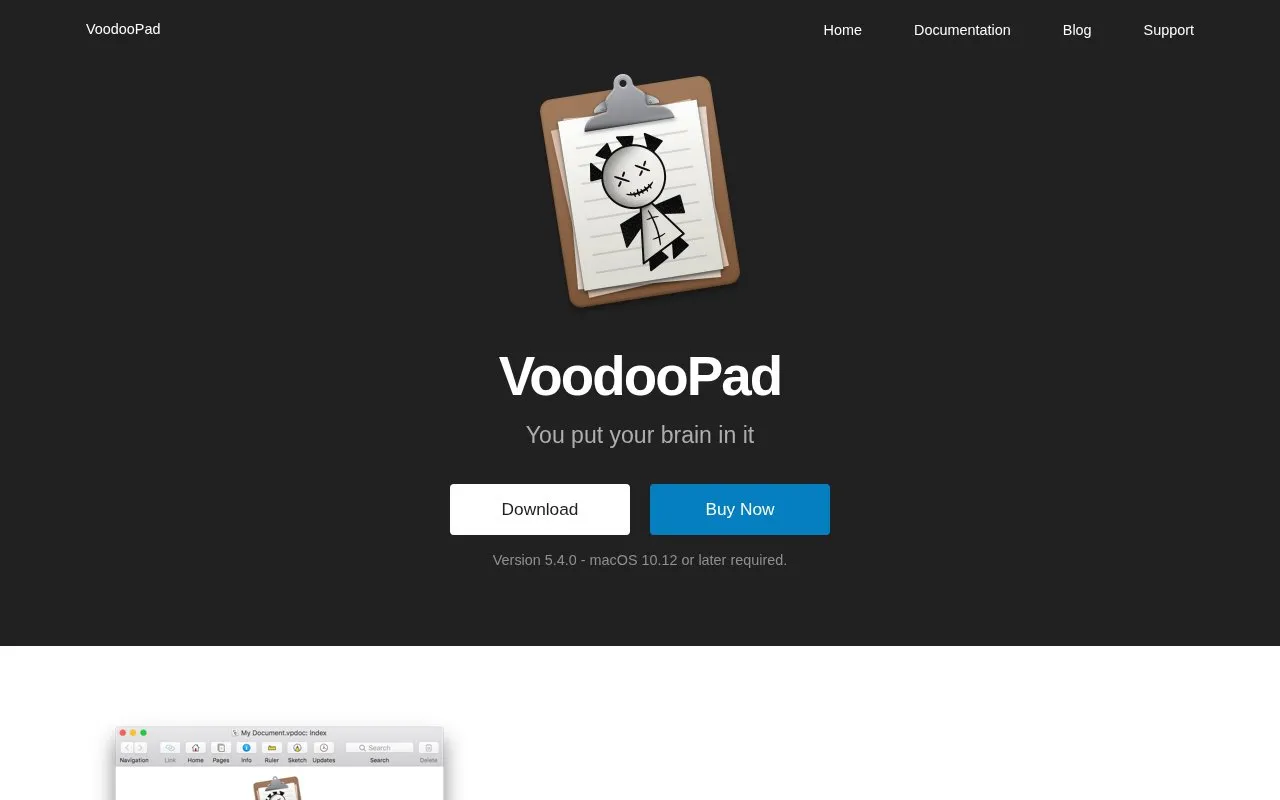 Voodoopad homepage screenshot