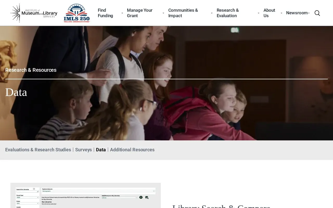 Institute of Museum and Library Services Data Collection homepage screenshot
