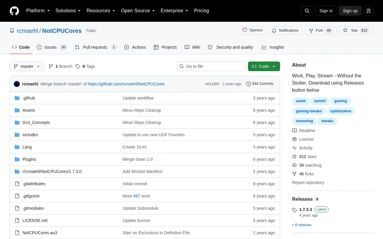 NotCPUCores homepage screenshot