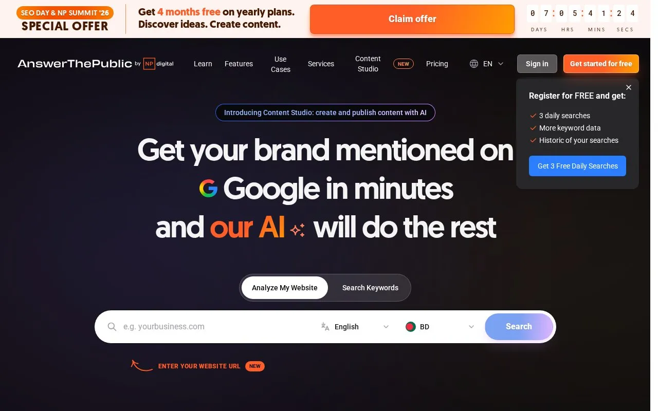 AnswerThePublic homepage screenshot