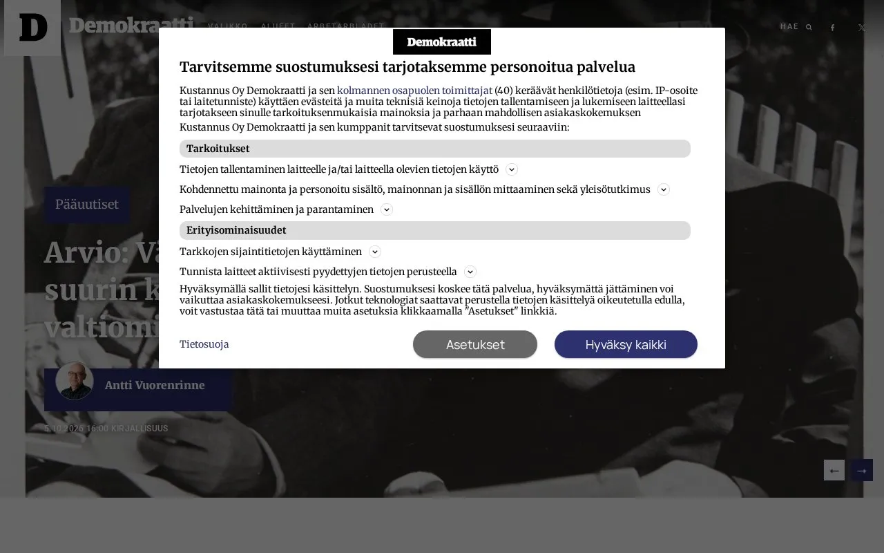 Demokraatti homepage screenshot