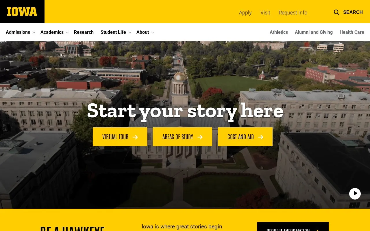 University of Iowa homepage screenshot