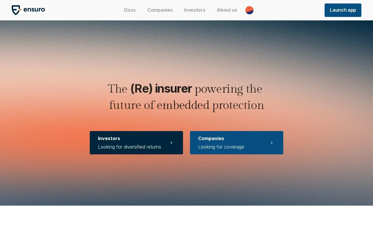 Ensuro homepage screenshot