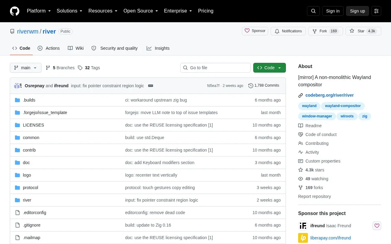 river homepage screenshot