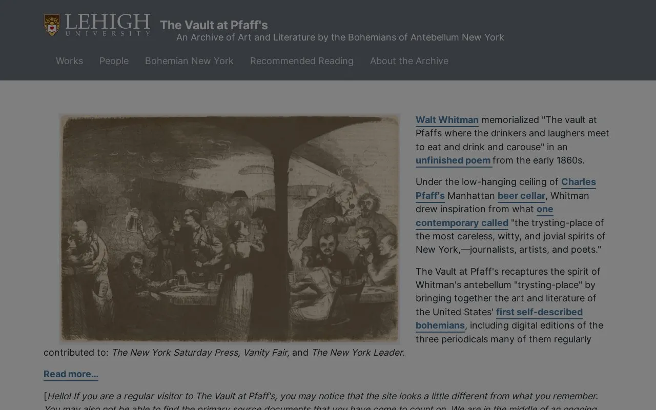 The Vault at Pfaff's homepage screenshot
