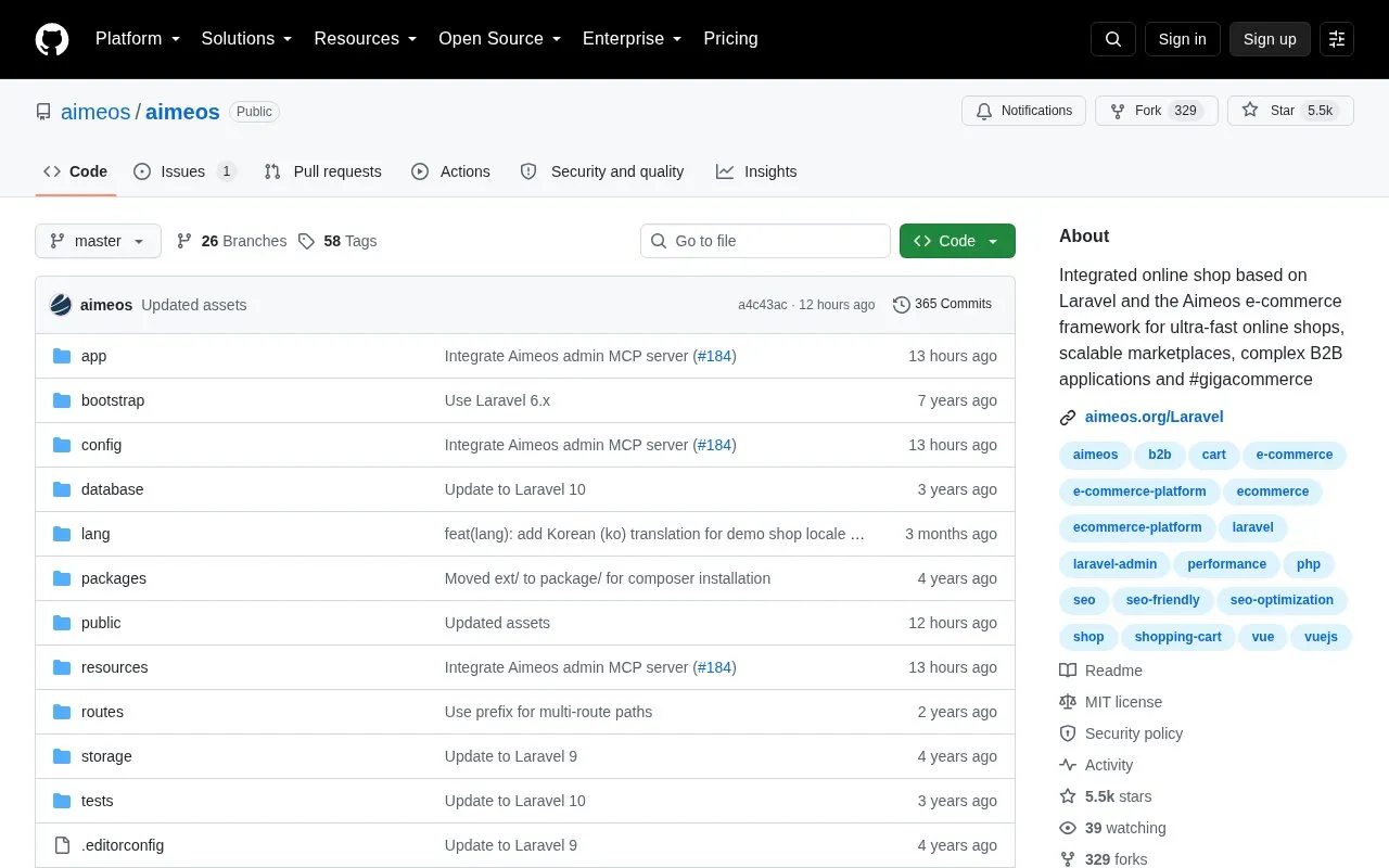 aimeos homepage screenshot