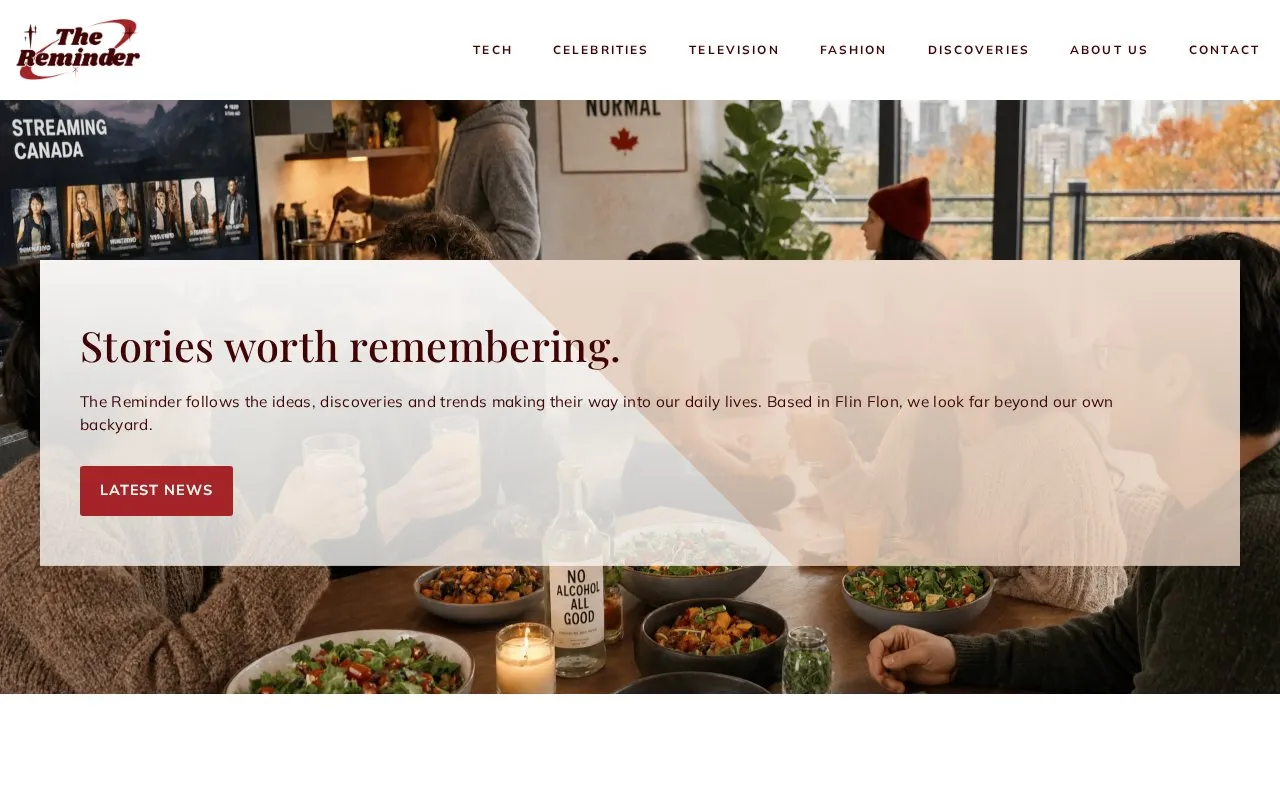 The Reminder homepage screenshot