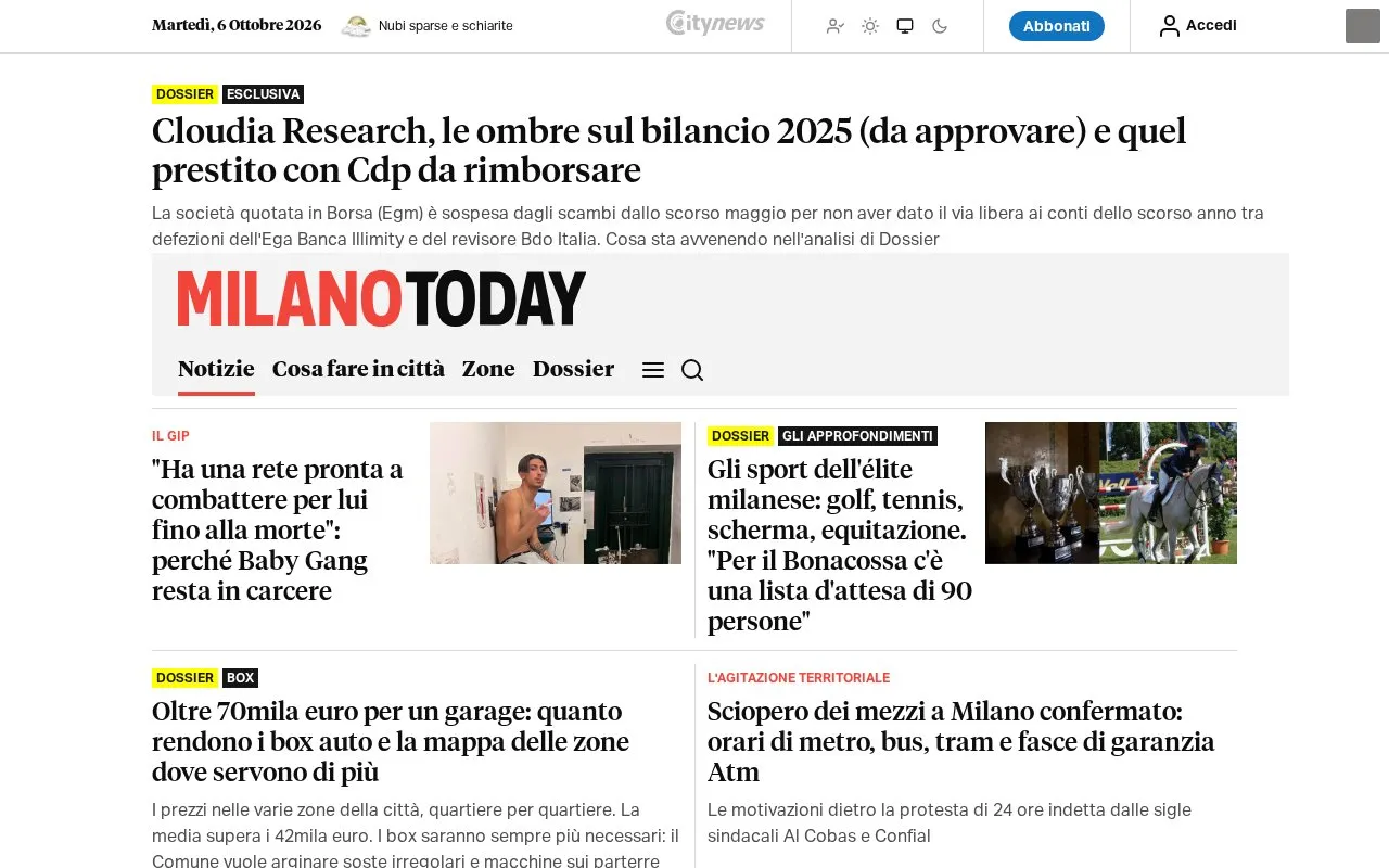MilanoToday homepage screenshot