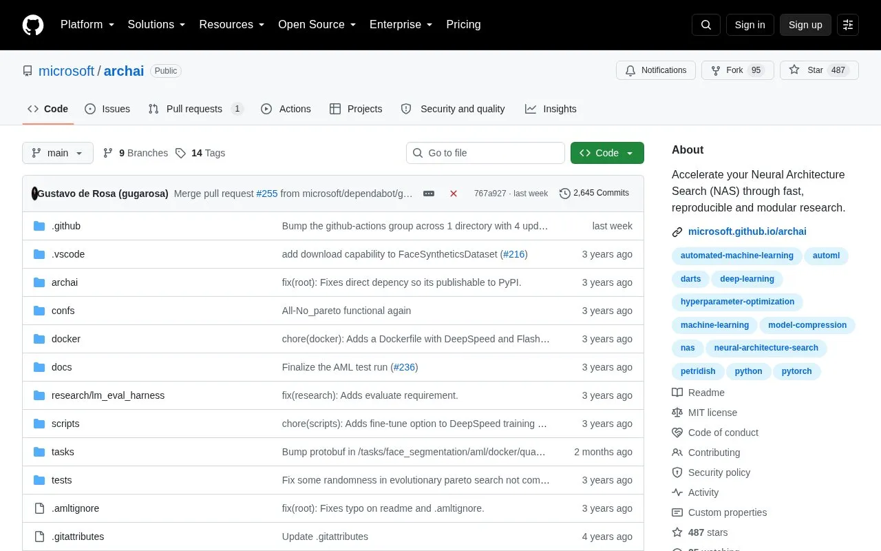 Archai homepage screenshot