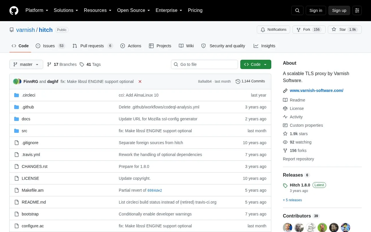 Hitch homepage screenshot