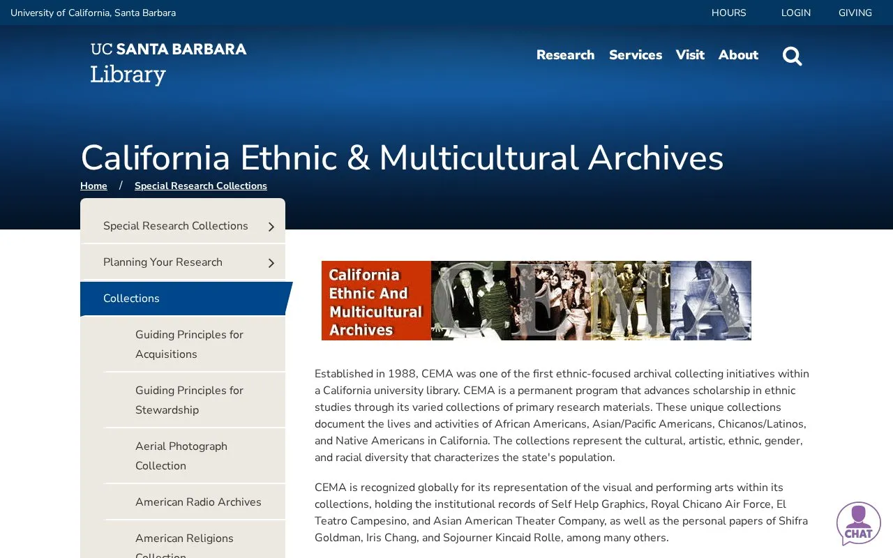 California Ethnic and Multicultural Archives homepage screenshot