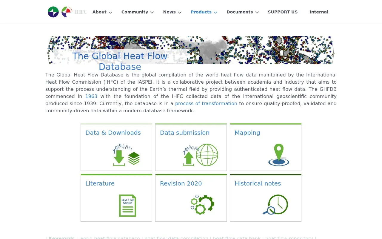 The Global Heat Flow Database of the International Heat Flow Commission homepage screenshot