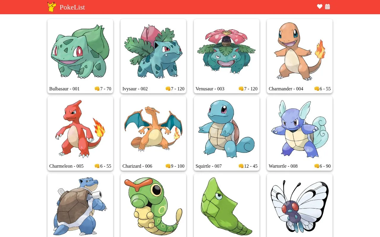 PokeList homepage screenshot