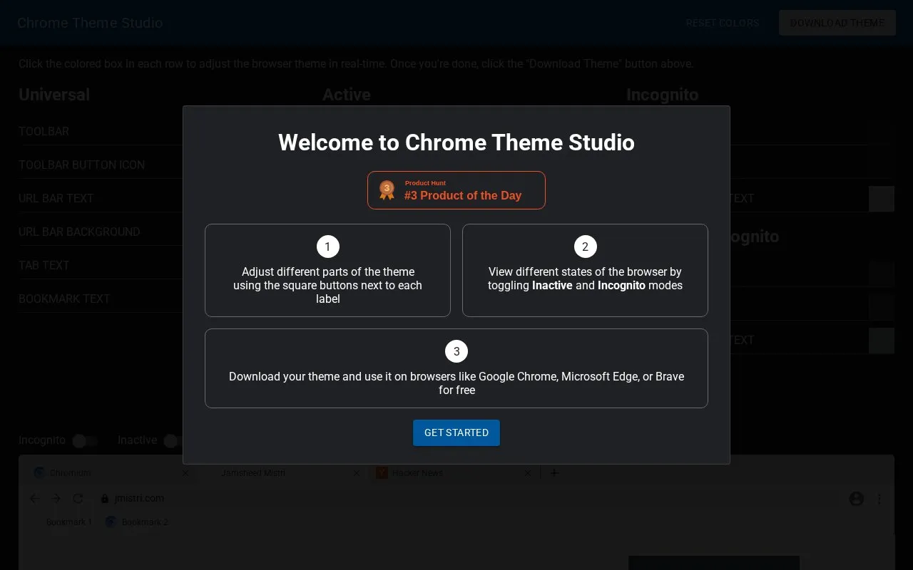 Chrome Theme Studio homepage screenshot