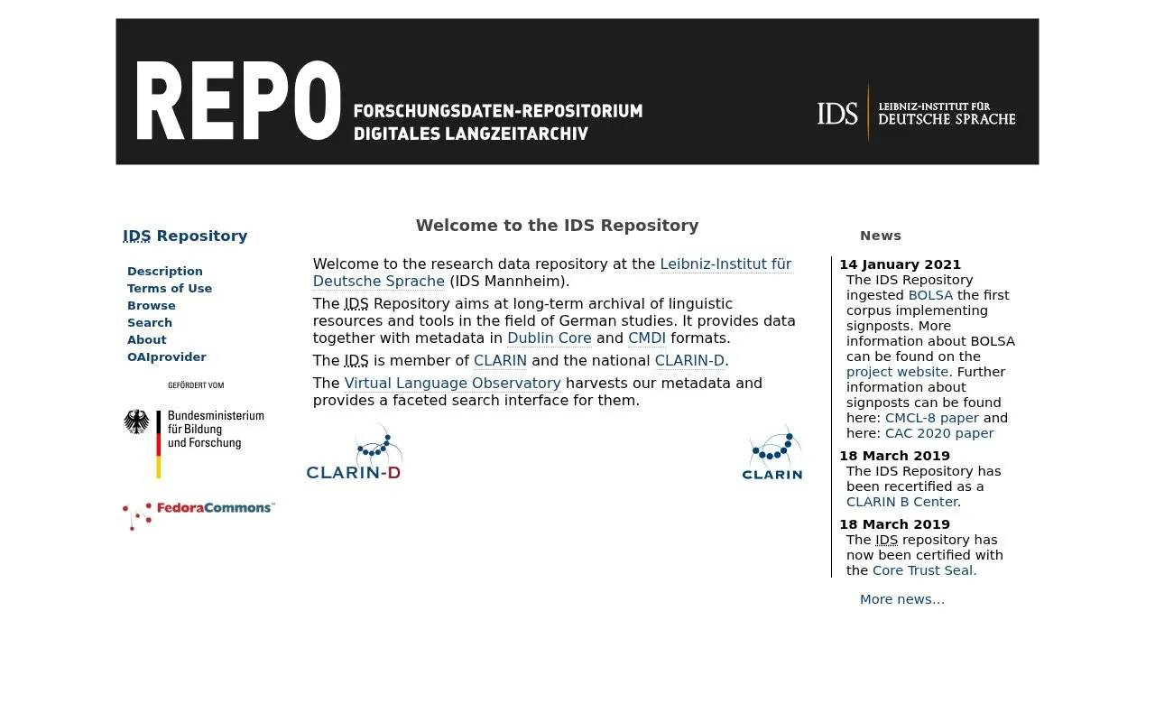 IDS Repository homepage screenshot