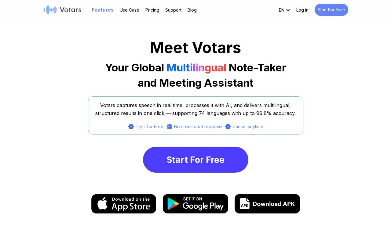 Votars homepage screenshot