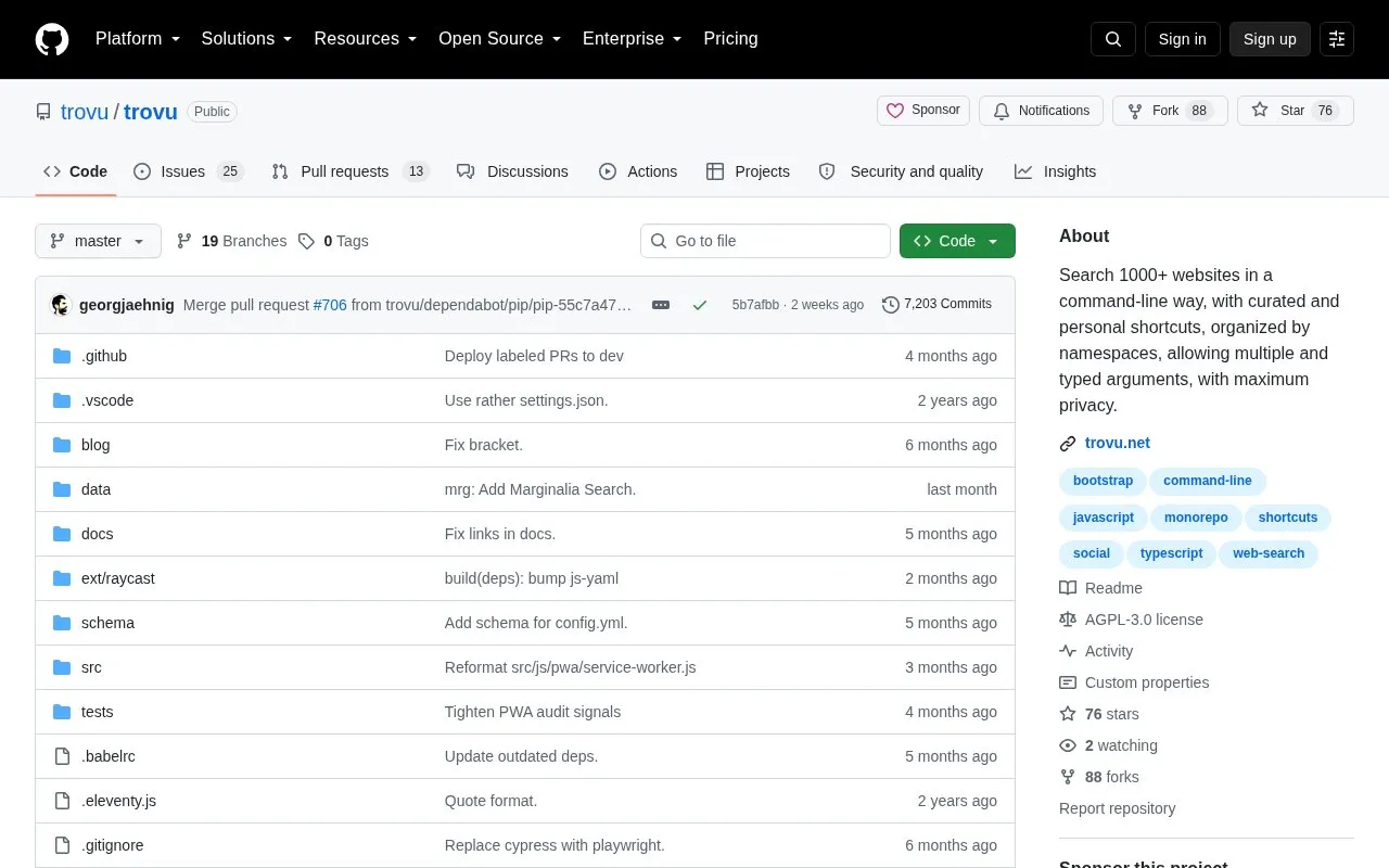 Trovu homepage screenshot