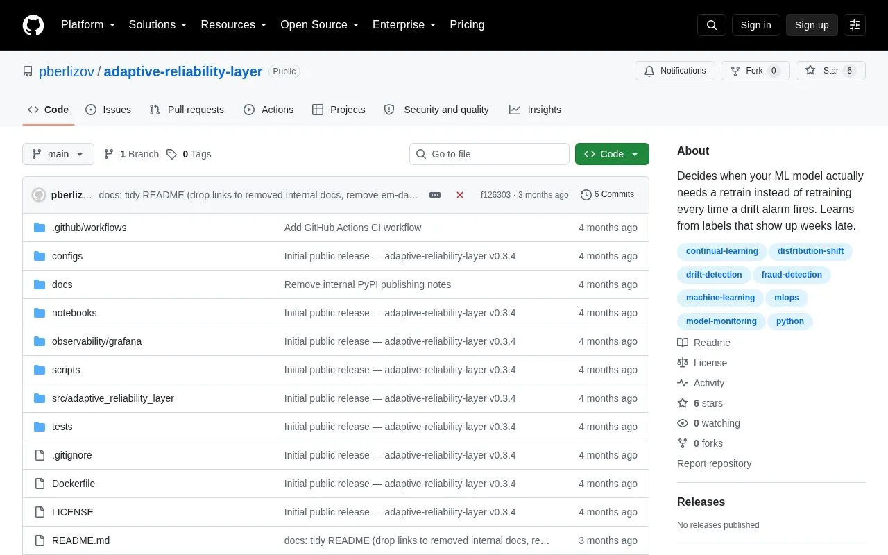 Adaptive Reliability Layer homepage screenshot