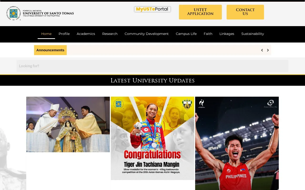 University of Santo Tomas homepage screenshot