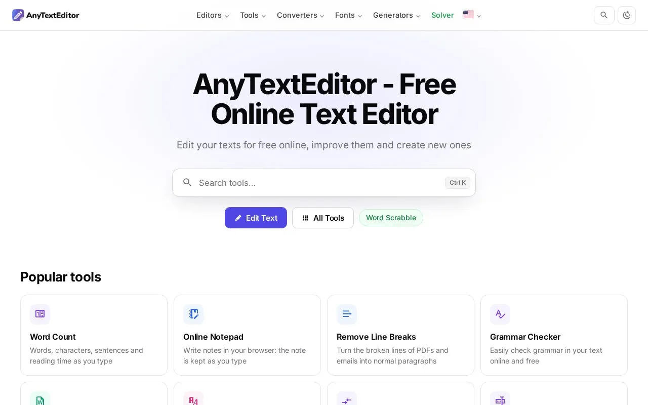 AnyTextEditor homepage screenshot