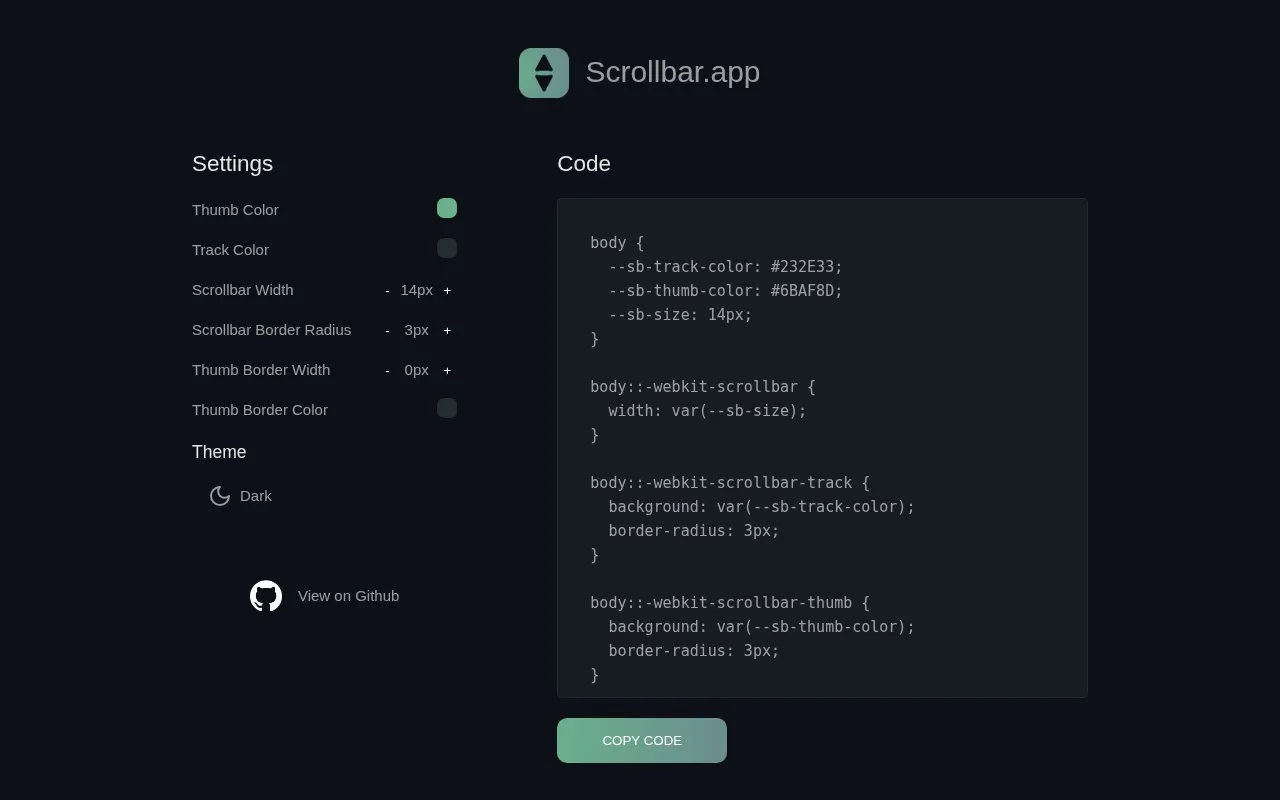 Scrollbar homepage screenshot