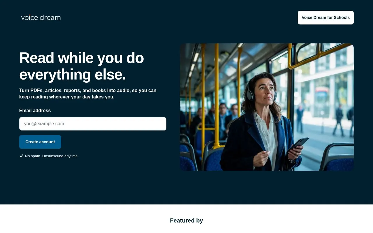 Voice Dream homepage screenshot