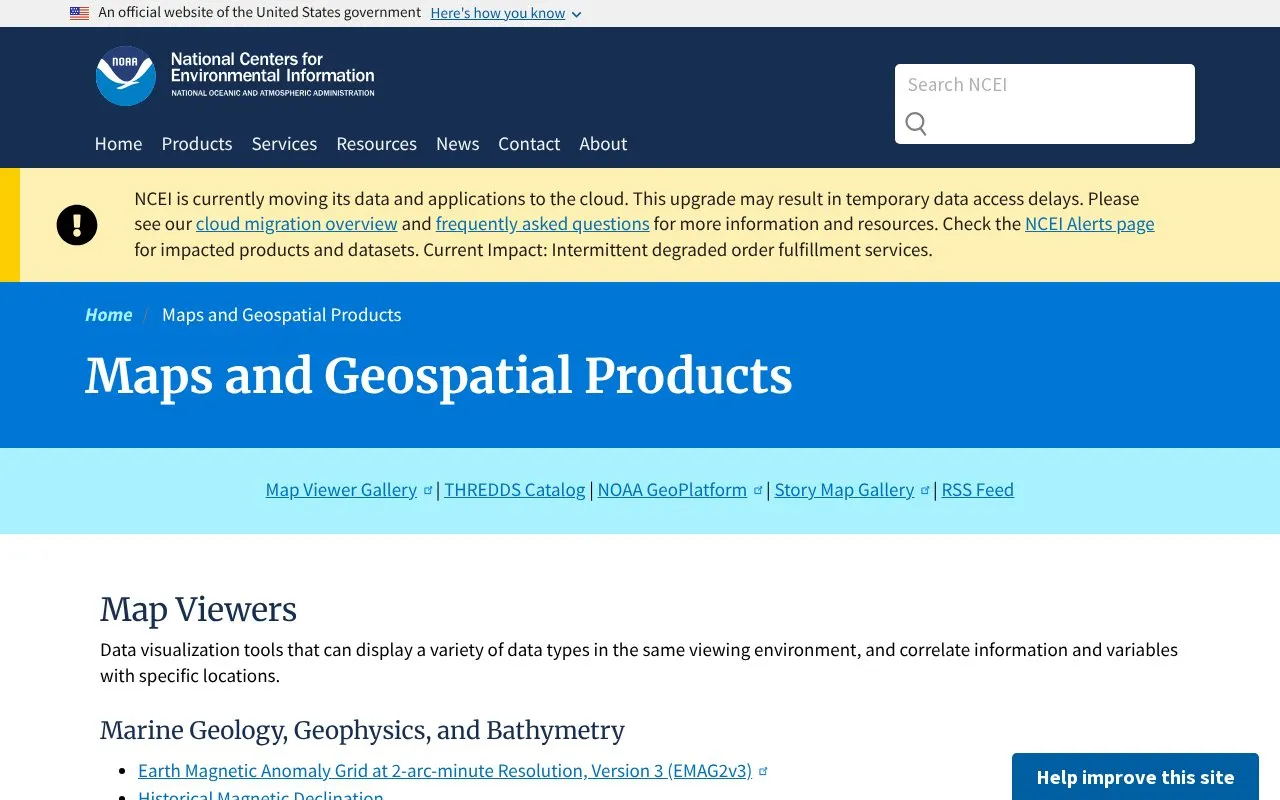 Maps and Geospatial Products homepage screenshot